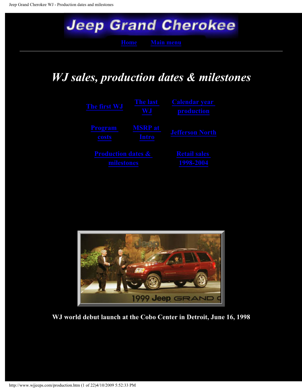 Jeep Grand Cherokee WJ - Production Dates and Milestones