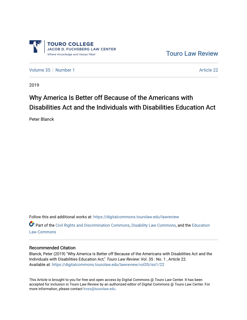 Why America Is Better Off Because of the Americans with Disabilities Act and the Individuals with Disabilities Education Act