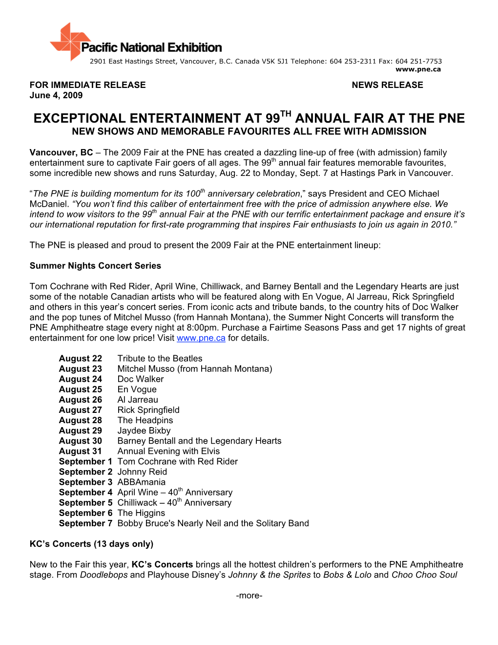 Exceptional Entertainment at 99Th Annual Fair at the Pne New Shows and Memorable Favourites All Free with Admission