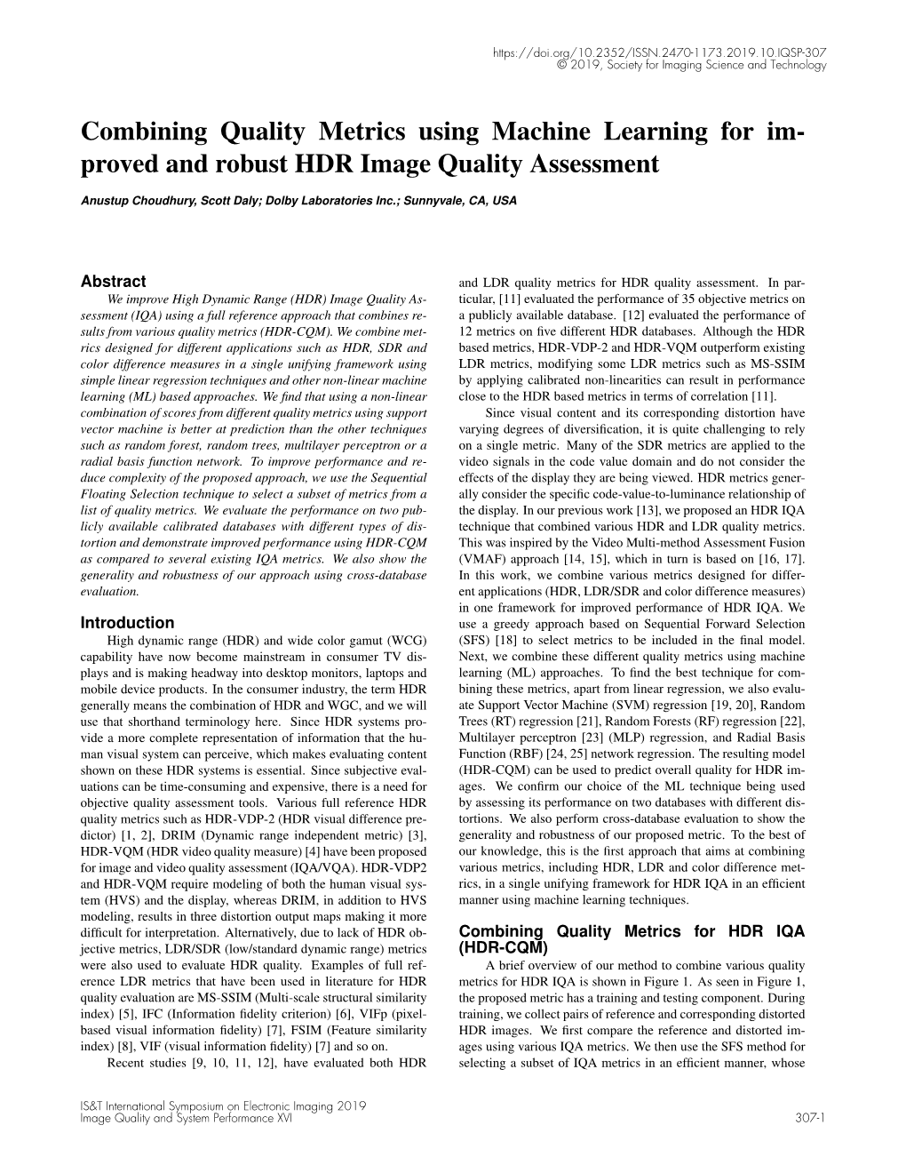 Combining Quality Metrics Using Machine Learning for Improved and Robust HDR Image Quality Assessment