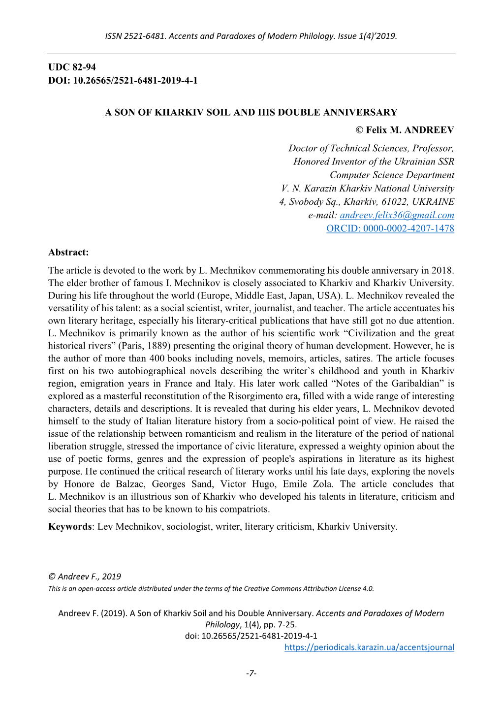 Udc 82-94 Doi: 10.26565/2521-6481-2019-4-1 A