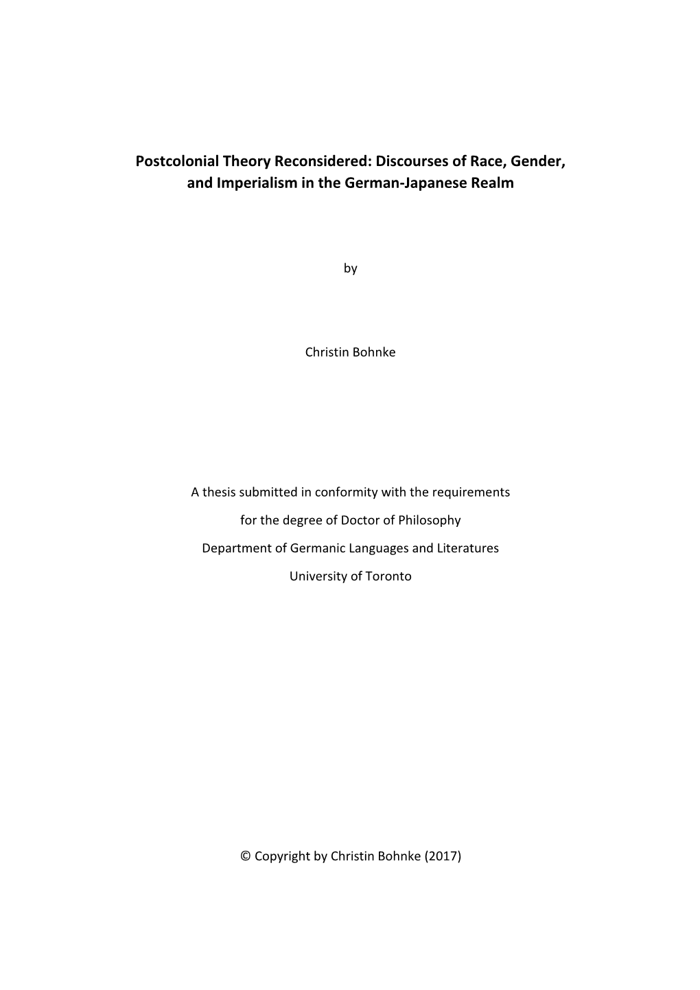 Postcolonial Theory Reconsidered: Discourses of Race, Gender, and Imperialism in the German-Japanese Realm