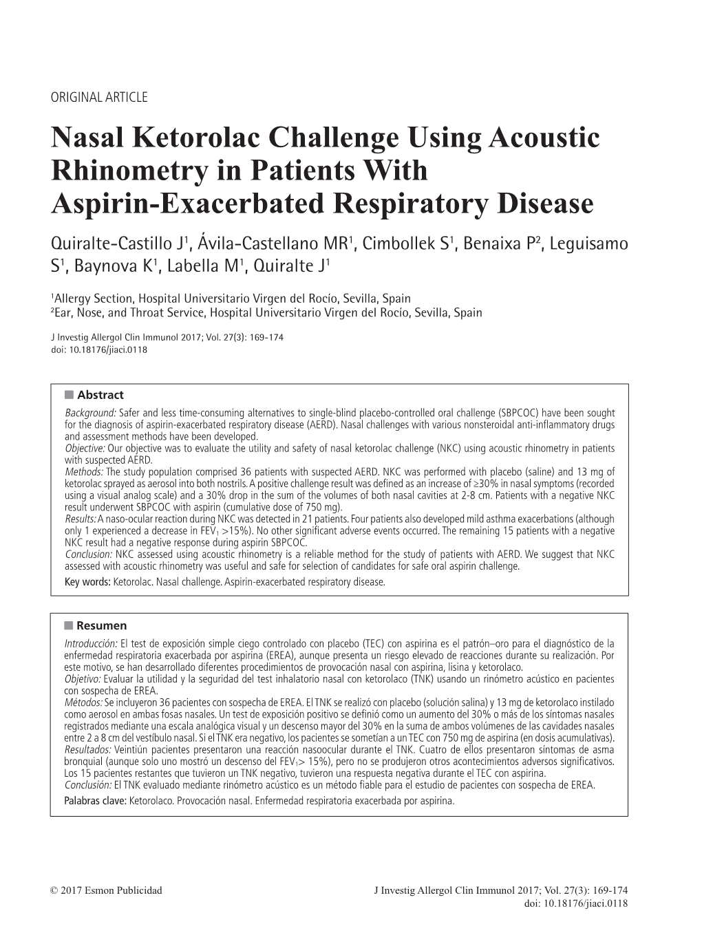 Nasal Ketorolac Challenge Using Acoustic Rhinometry in Patients