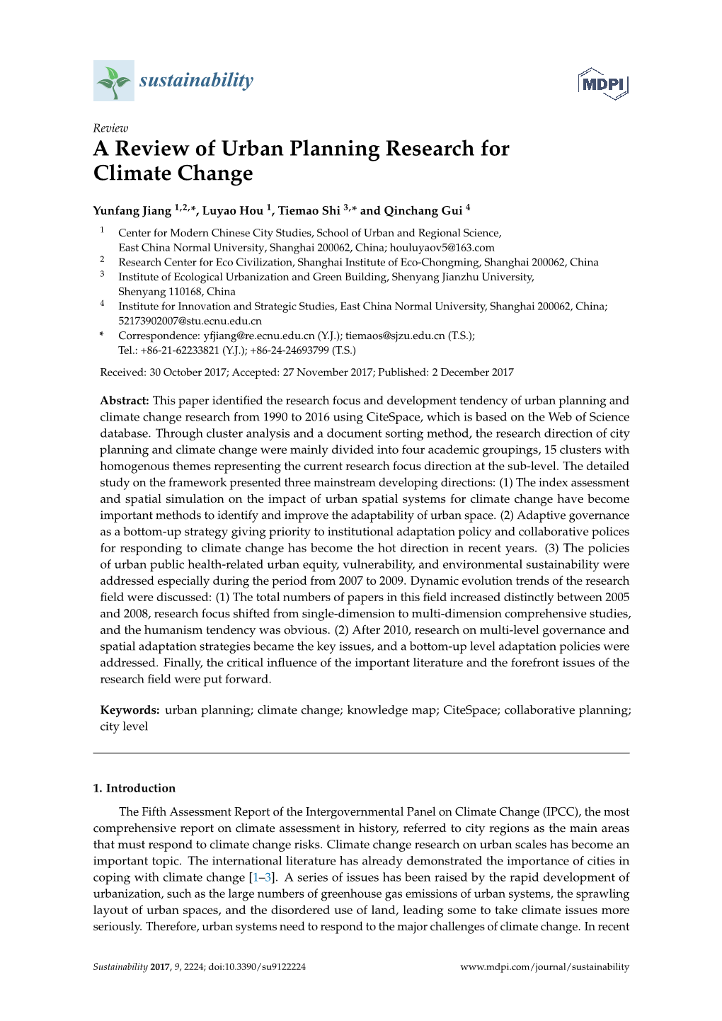 A Review of Urban Planning Research for Climate Change