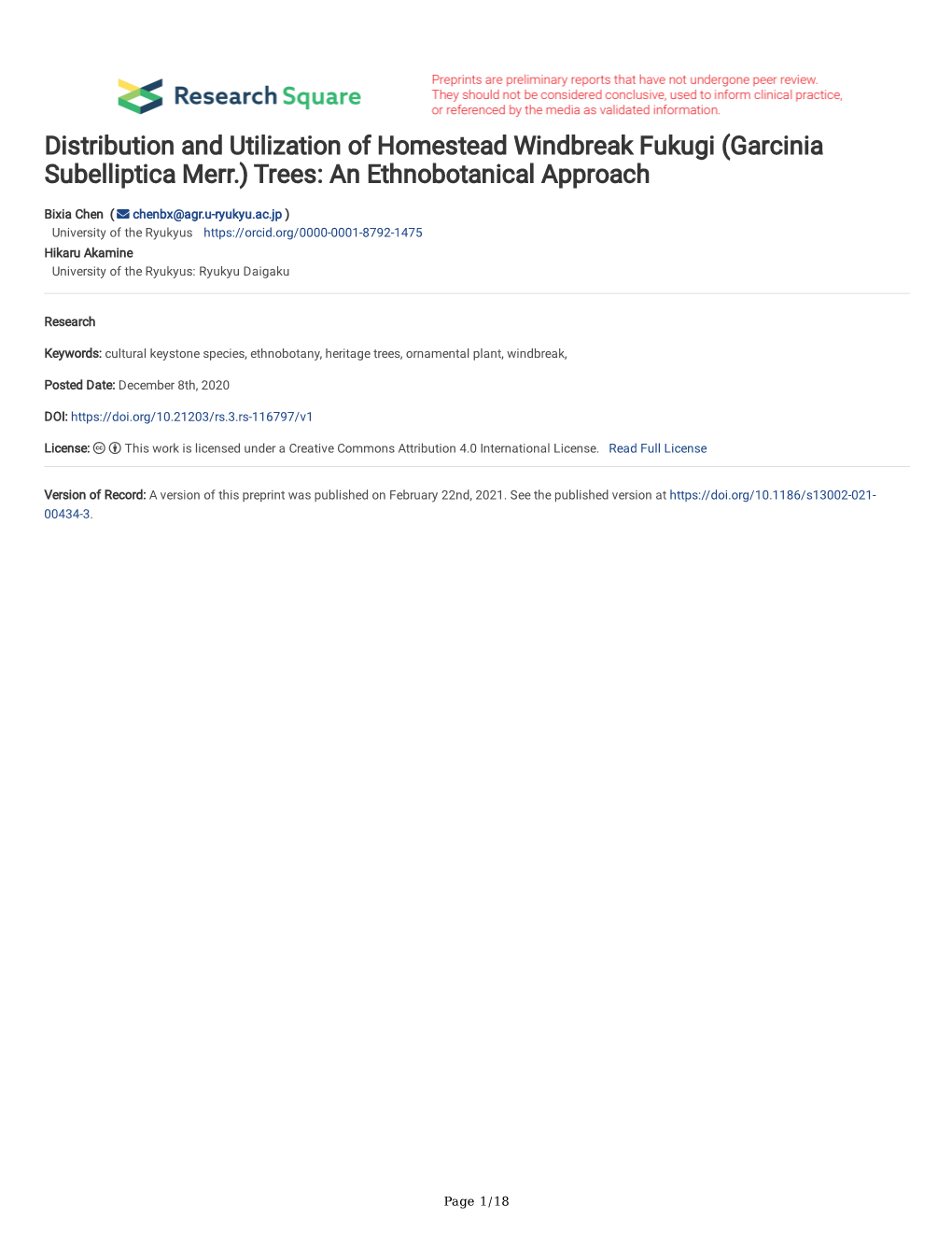 Garcinia Subelliptica Merr.) Trees: an Ethnobotanical Approach