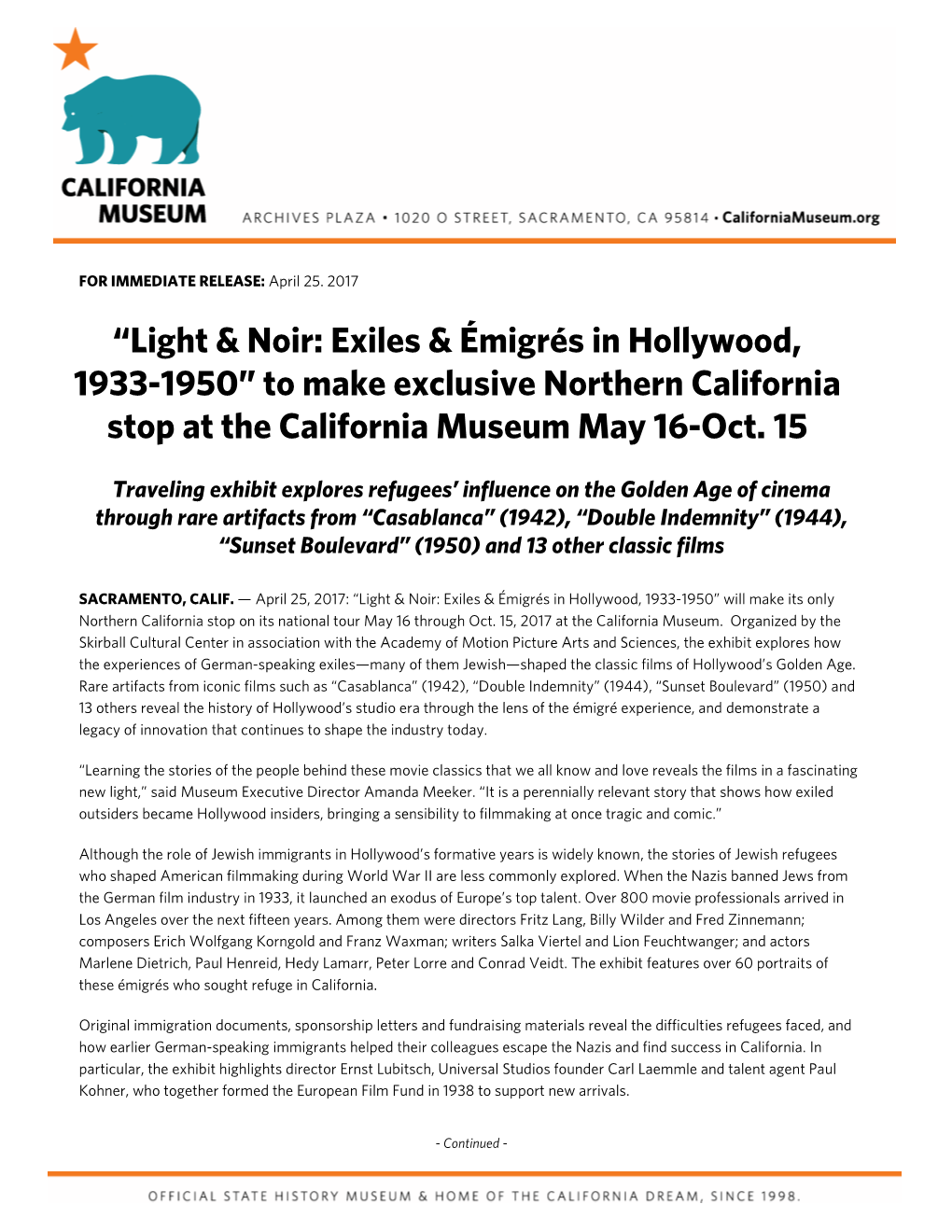 Light & Noir: Exiles & Émigrés in Hollywood, 1933-1950