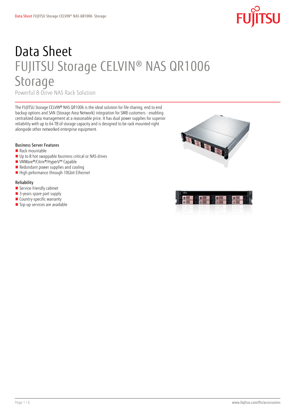 Data Sheet FUJITSU Storage CELVIN® NAS QR1006 Storage