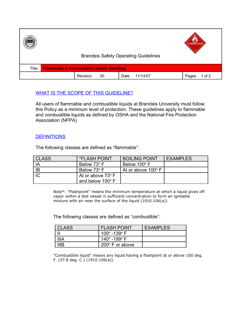 Brandeis Safety Operating Guidelines