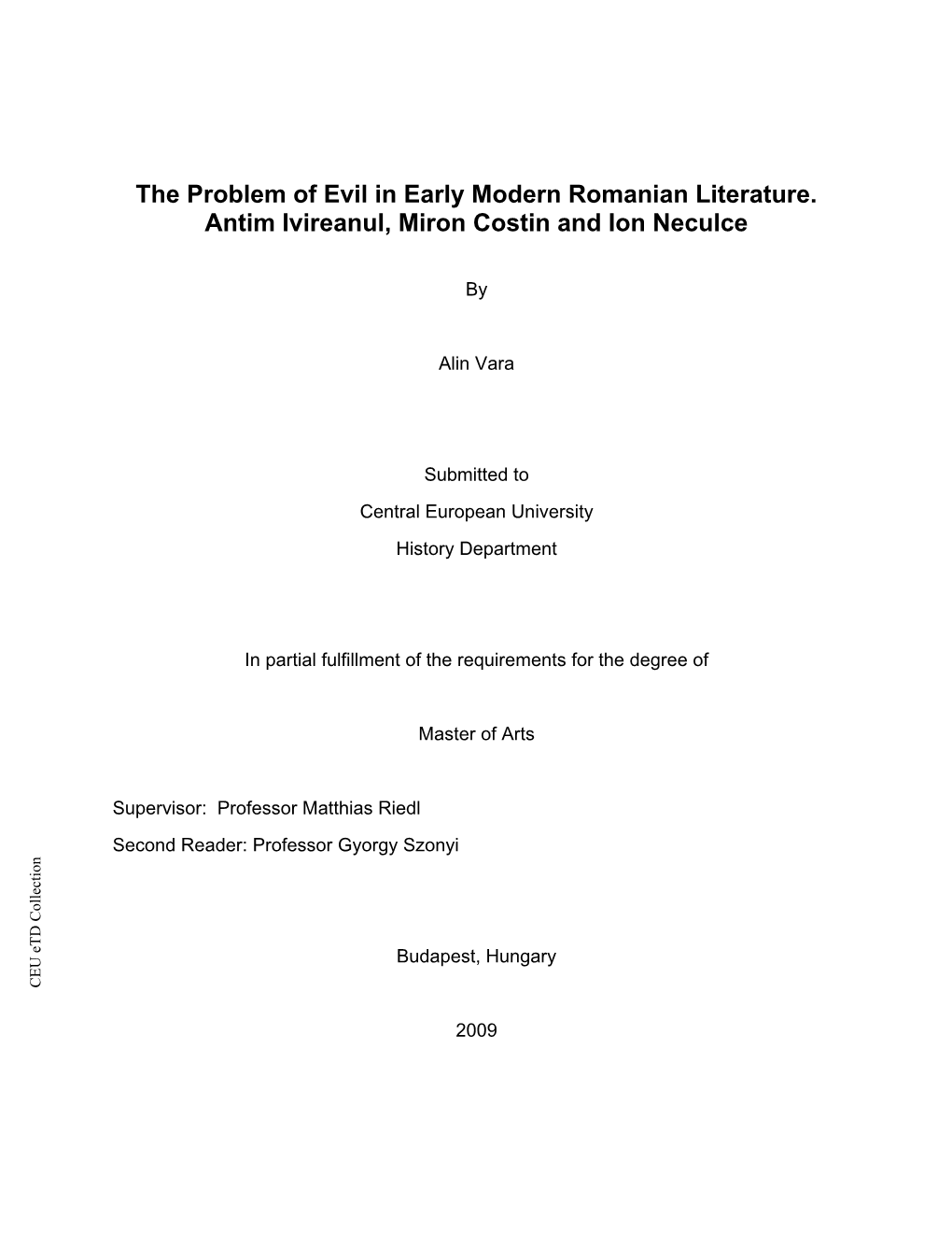 The Problem of Evil in Early Modern Romanian Literature. Antim