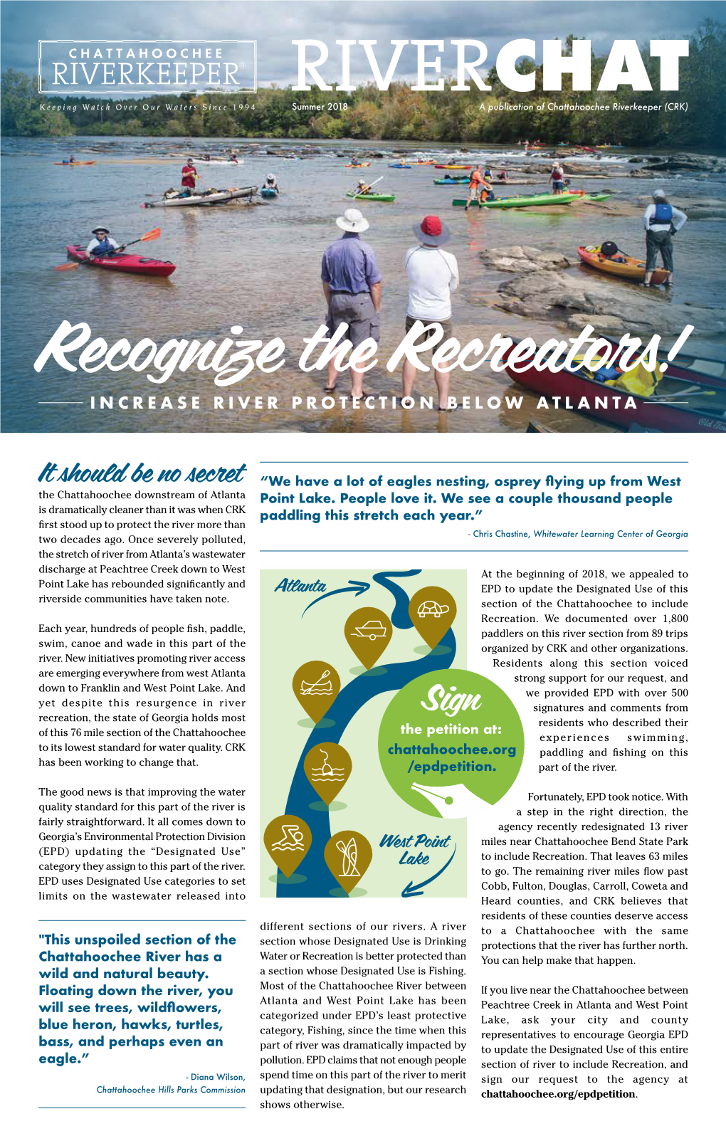 Recognize the Recreators! INCREASE RIVER PROTECTION BELOW ATLANTA