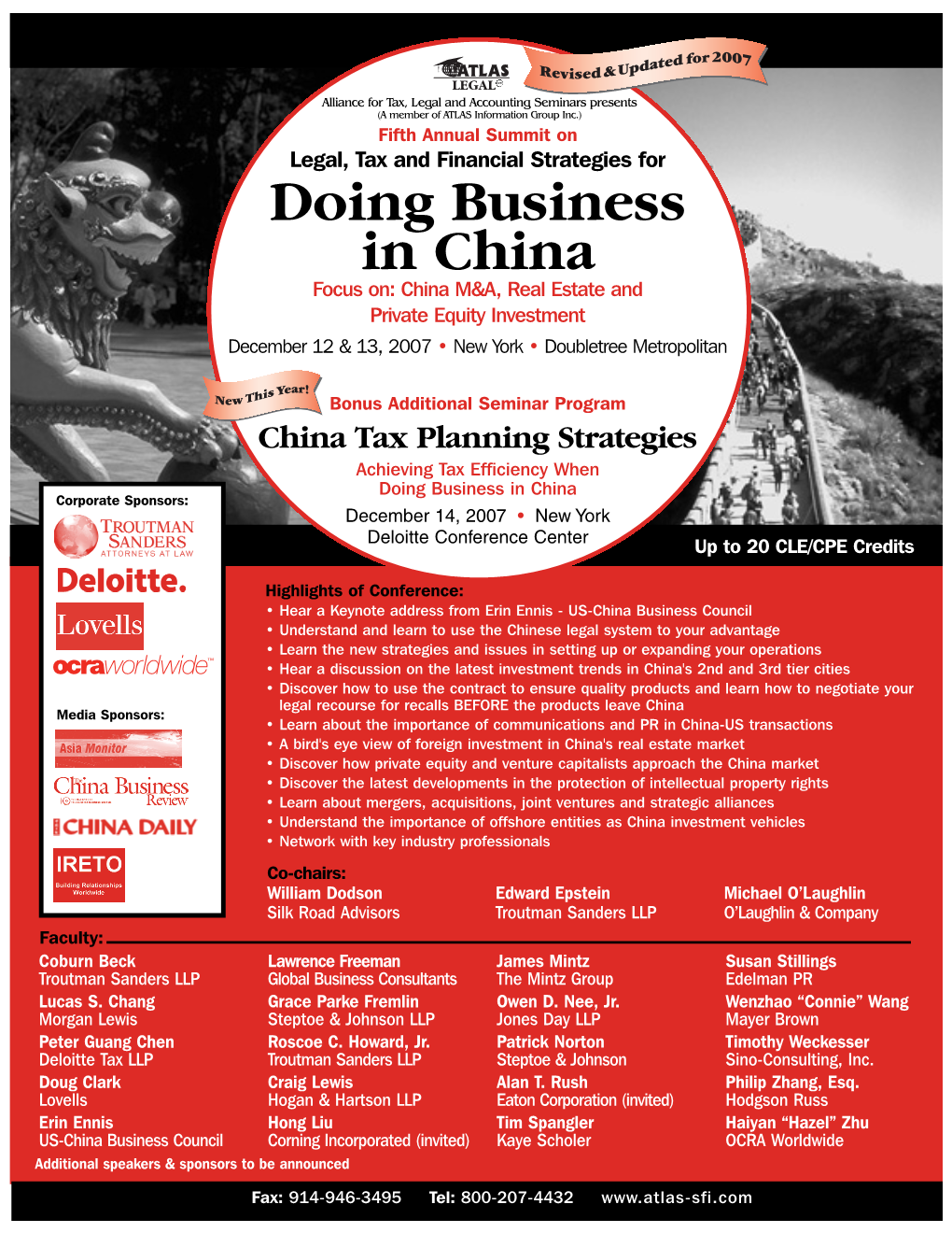 Doing Business in China Focus On: China M&A, Real Estate and Private Equity Investment December 12 & 13, 2007 • New York • Doubletree Metropolitan