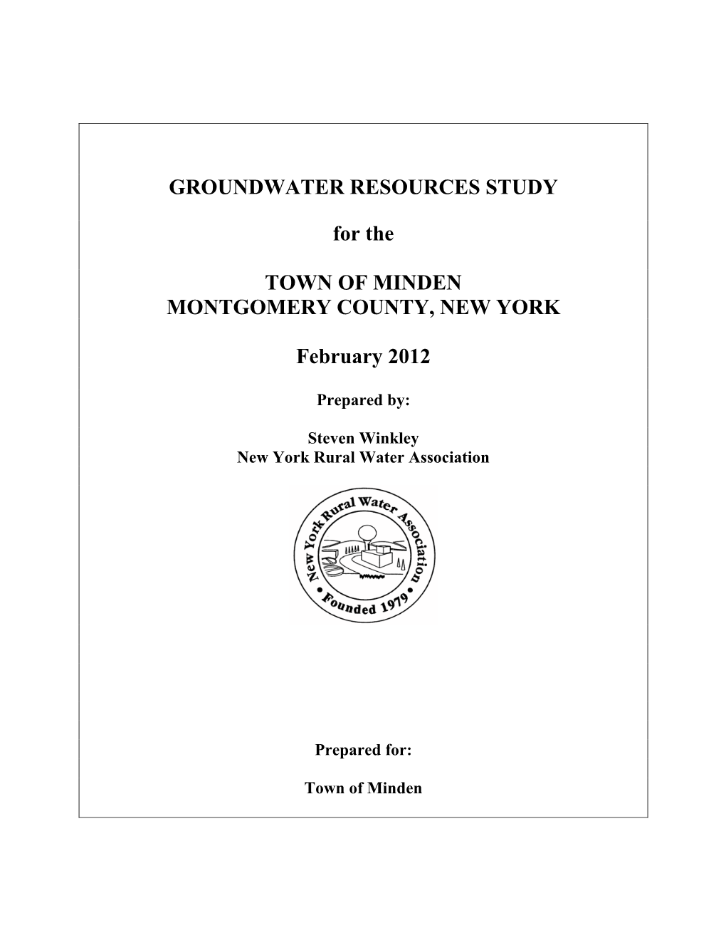 GROUNDWATER RESOURCES STUDY for the TOWN of MINDEN