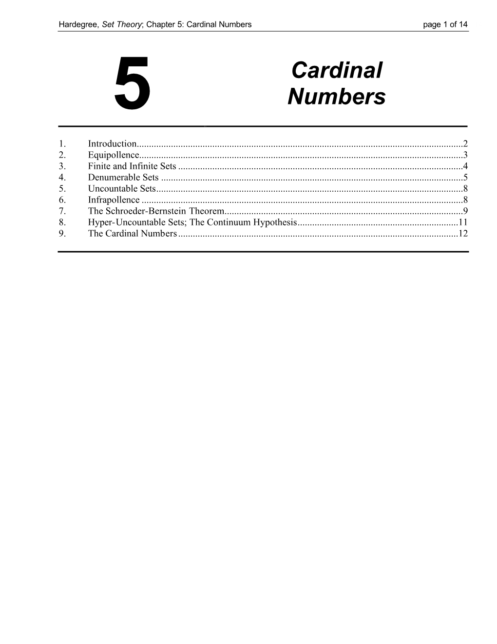 Cardinal Numbers Page 1 of 14 14