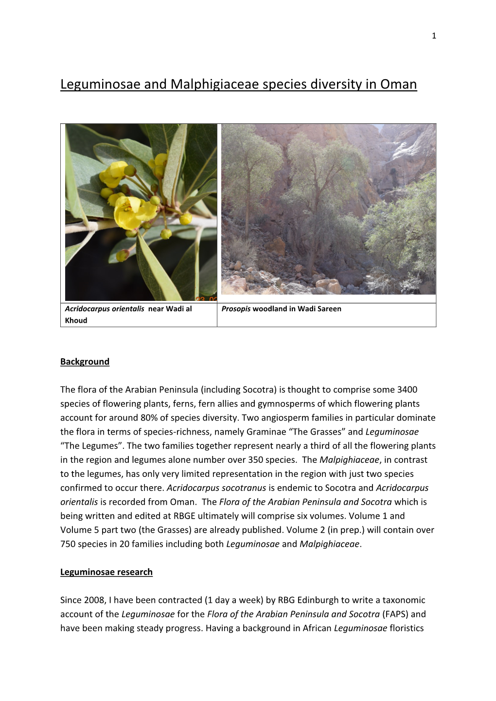 Leguminosae and Malphigiaceae Species Diversity in Oman
