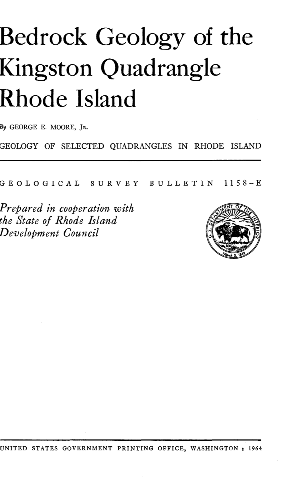 Bedrock Geology of the Kingston Quadrangle Rhode Island