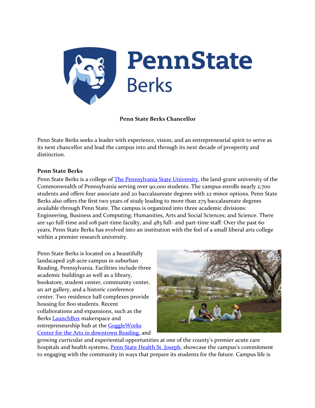 Penn State Berks Chancellor Penn State Berks