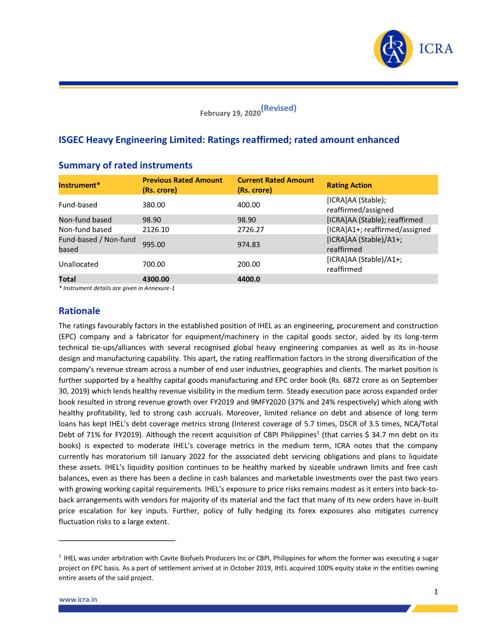 ISGEC Heavy Engineering Limited: Ratings Reaffirmed; Rated Amount Enhanced
