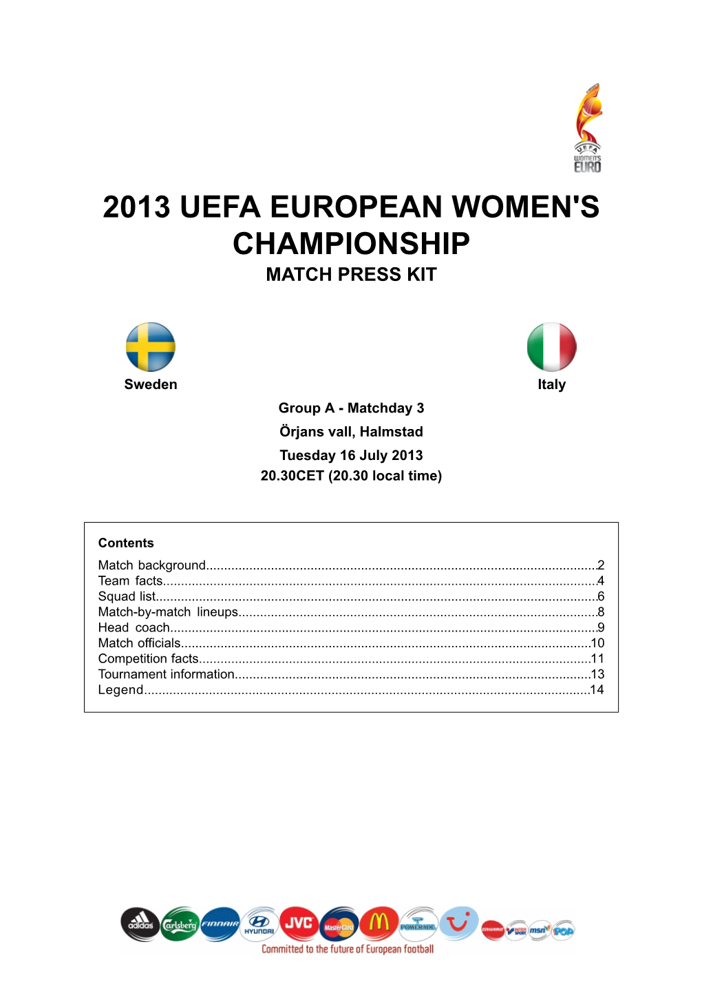 2013 Uefa European Women's Championship Match Press Kit