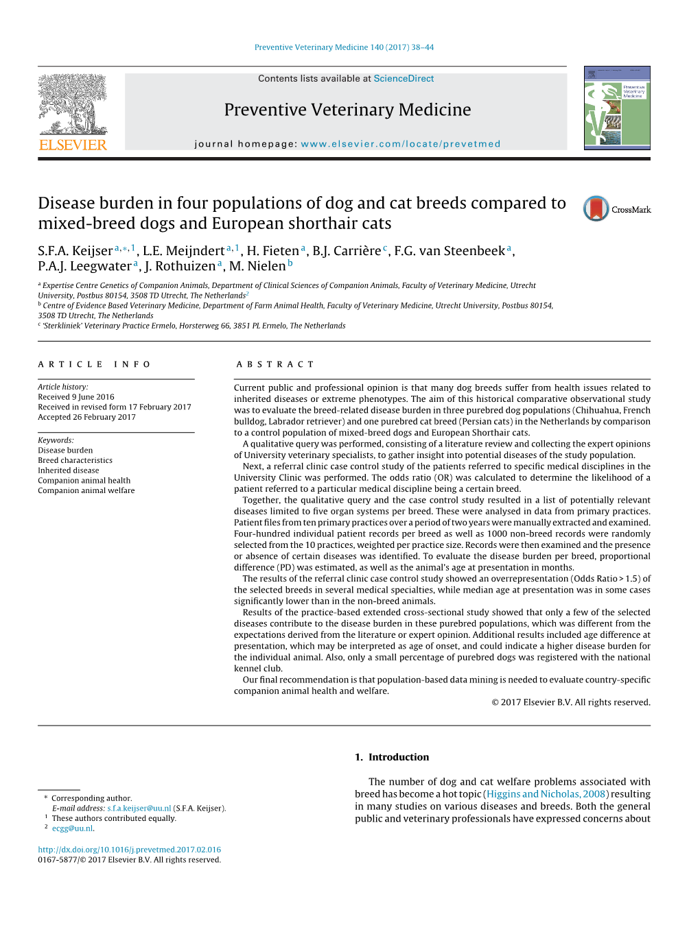 Disease Burden in Four Populations of Dog and Cat Breeds Compared To