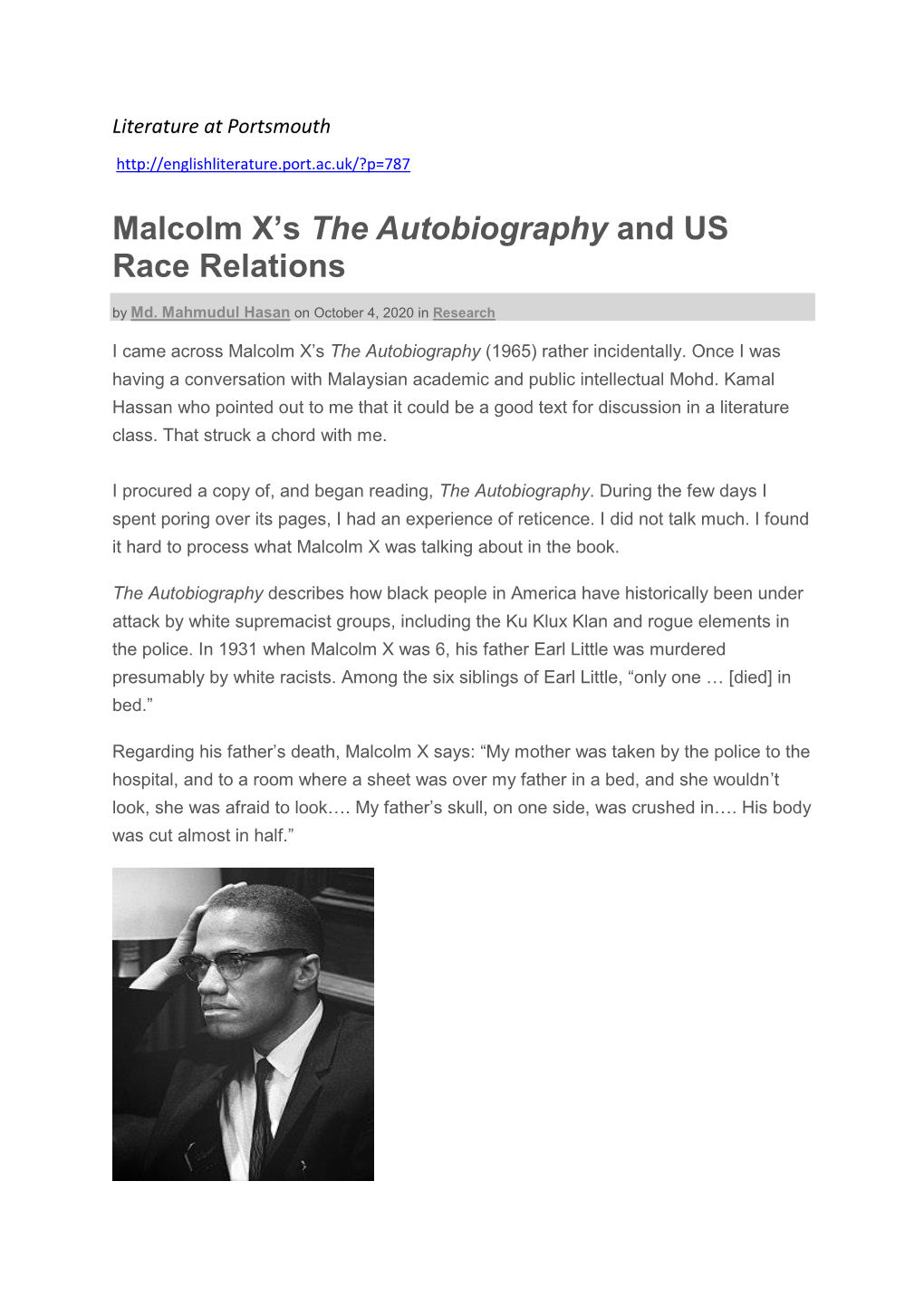 Malcolm X's the Autobiography and US Race Relations