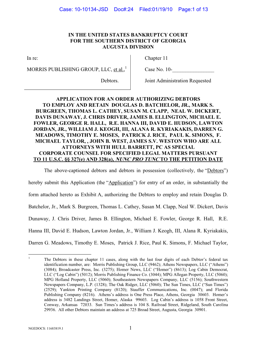 Case: 10-10134-JSD Doc#:24 Filed:01/19/10 Page:1 of 13