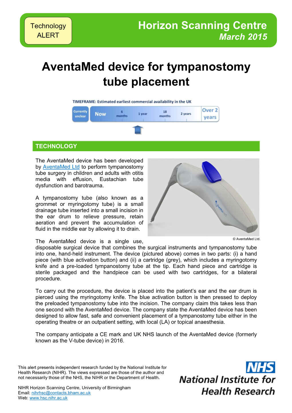 Aventamed Device for Tympanostomy Tube Placement