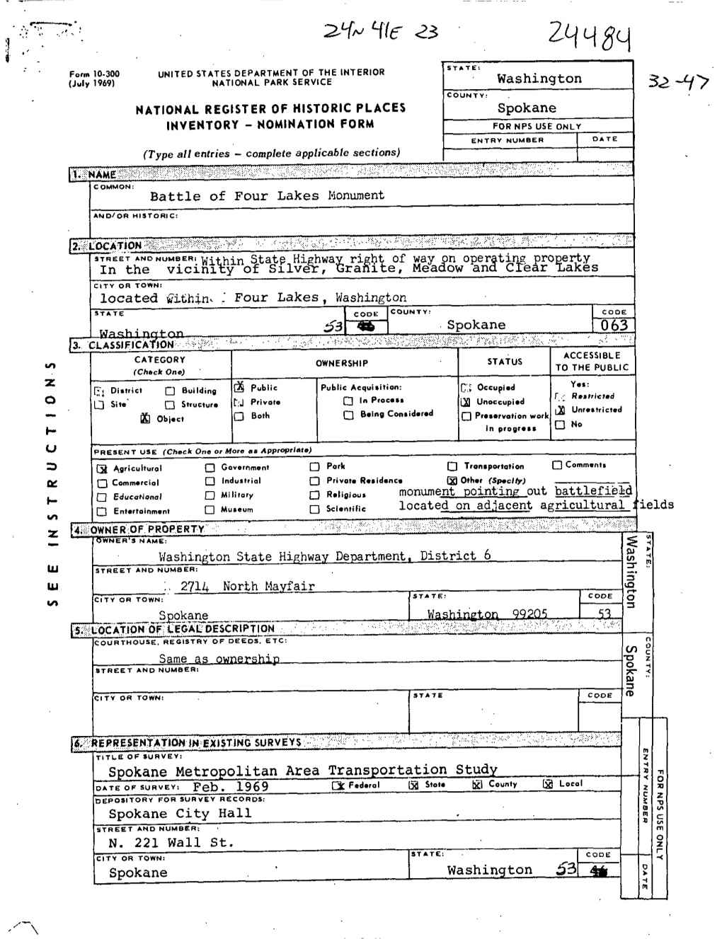 Nomination Form for Nps Use Only