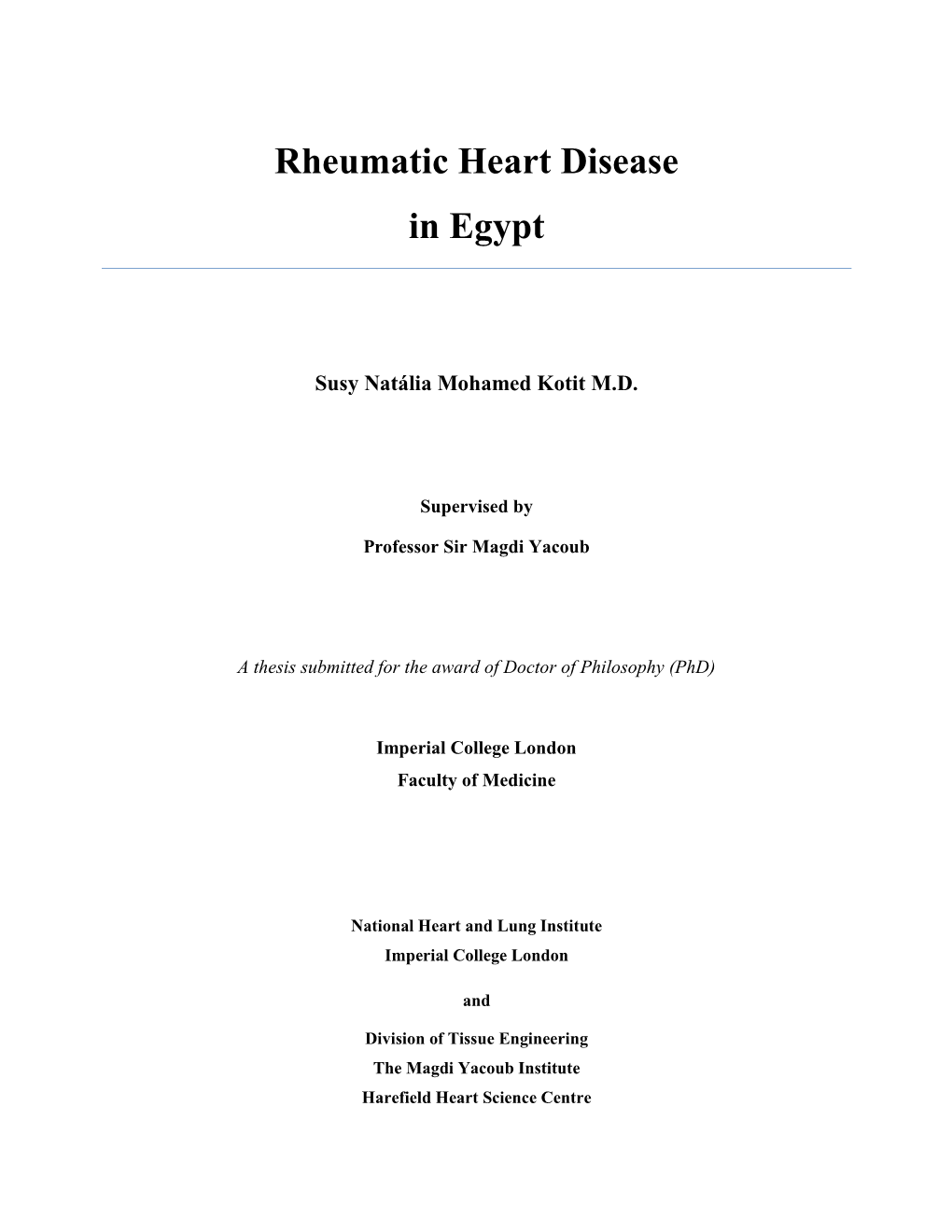 Rheumatic Heart Disease in Egypt