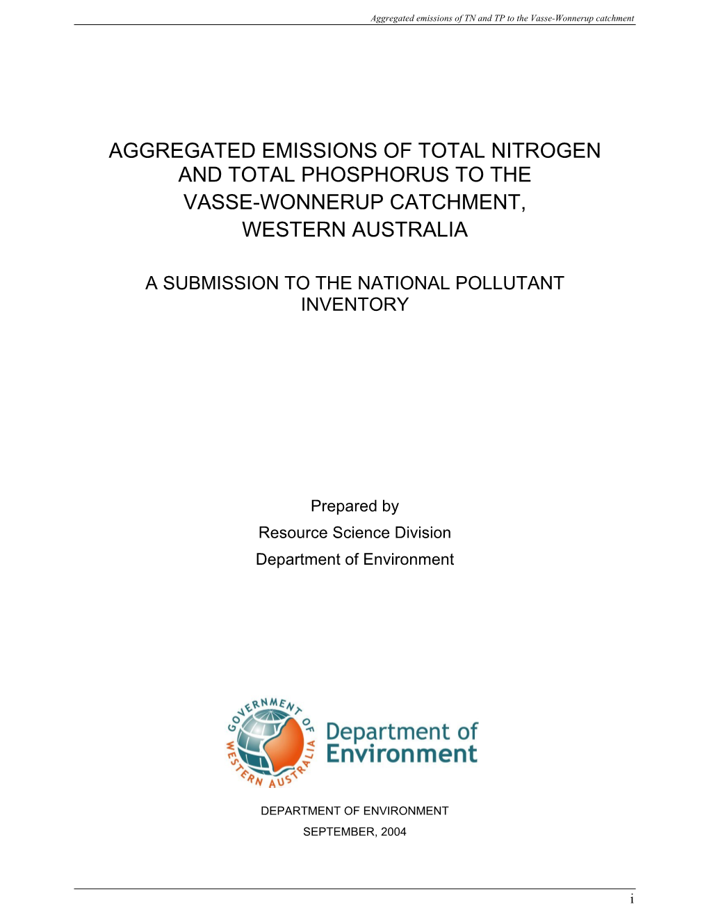 Aggregated Nutrient Emissions to the WA Vasse-Wonnerup Water