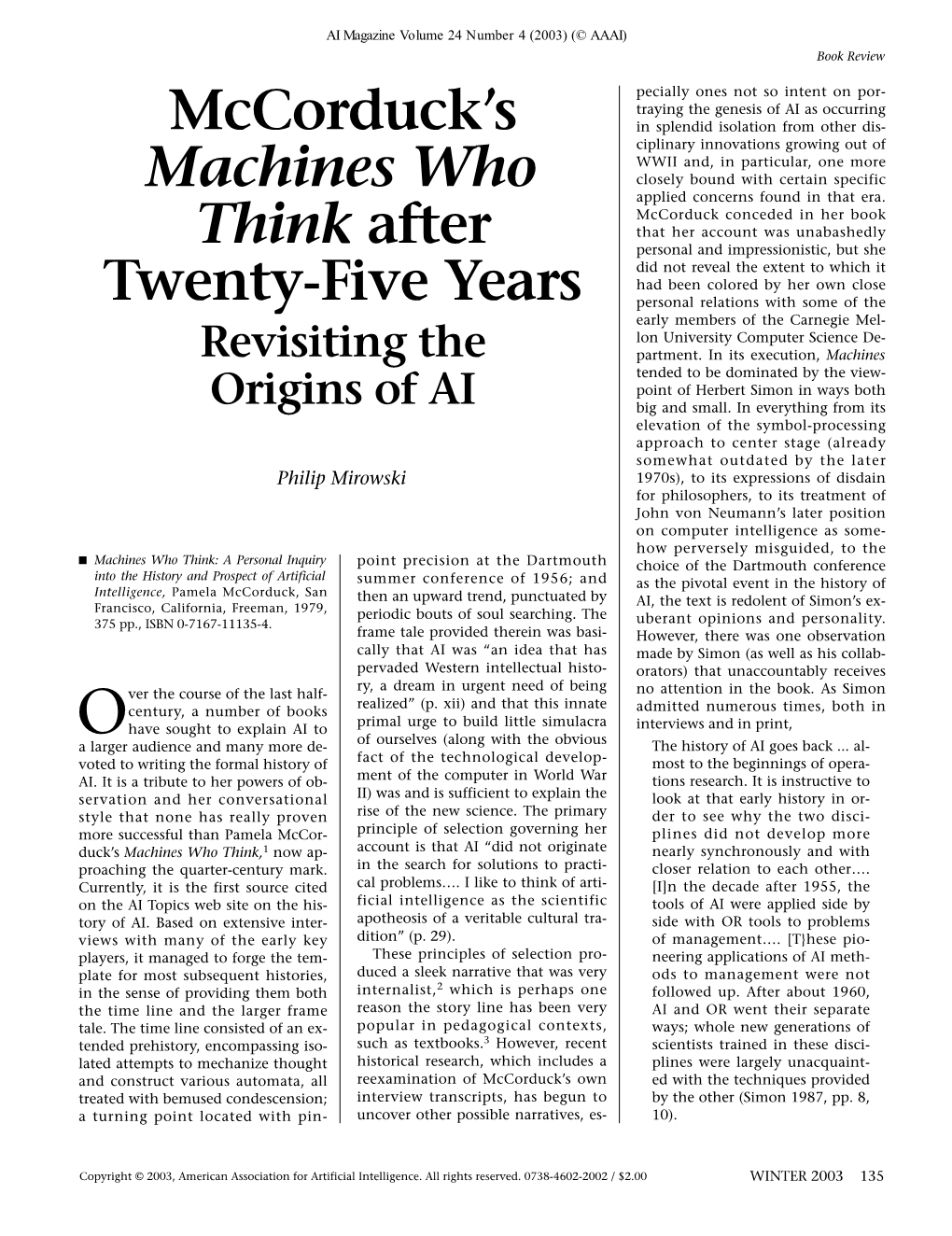 Mccorduck's-Machines Who-Think After-Twenty-Five Years-Revisiting