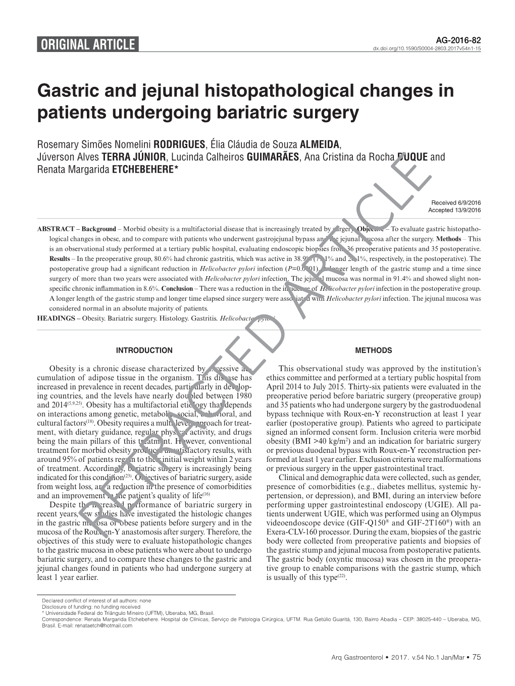 Gastric and Jejunal Histopathological Changes in Patients Undergoing Bariatric Surgery