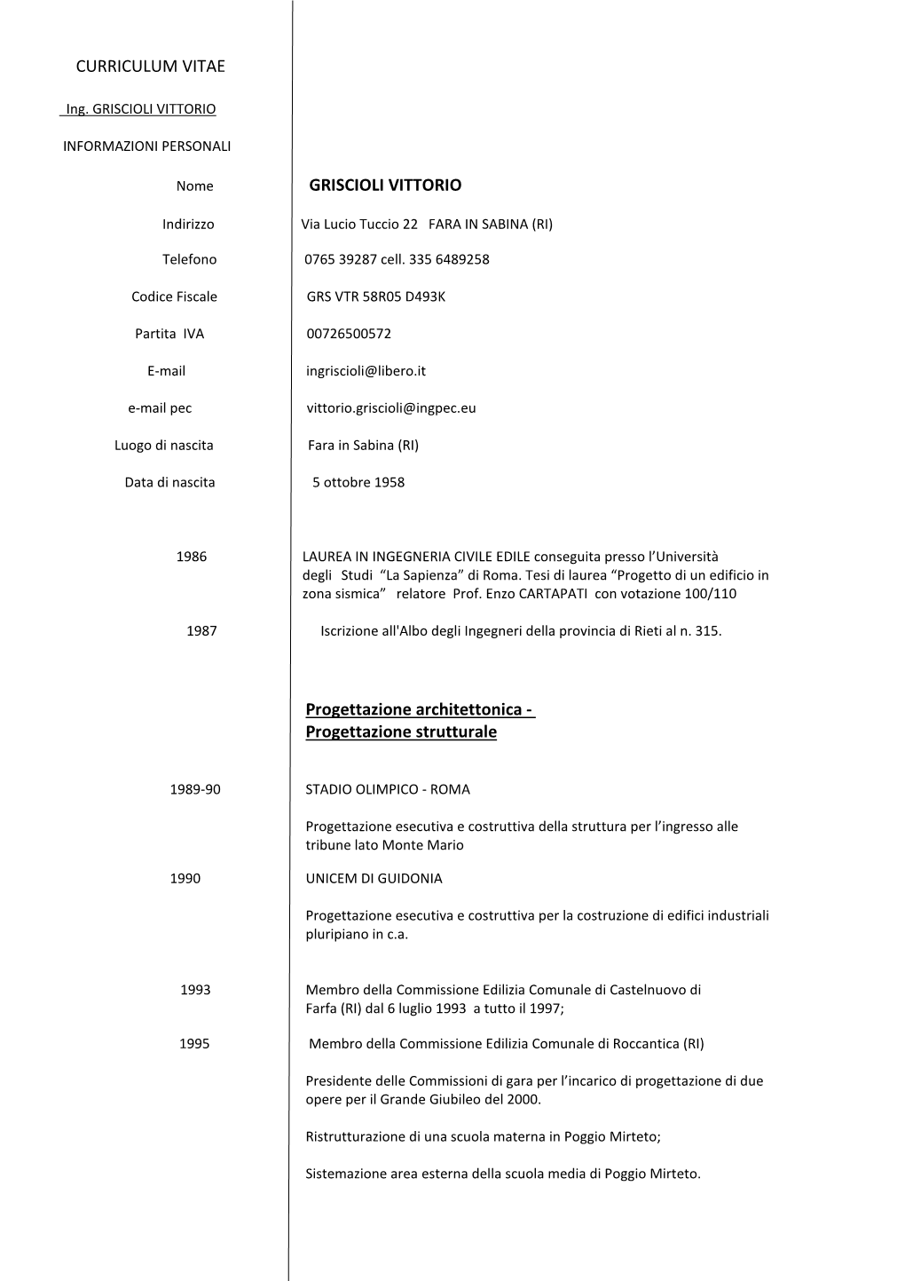 CURRICULUM VITAE Ing. Griscioli Vittorio 03Feb2021