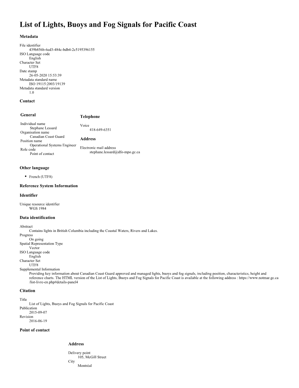 List of Lights, Buoys and Fog Signals for Pacific Coast