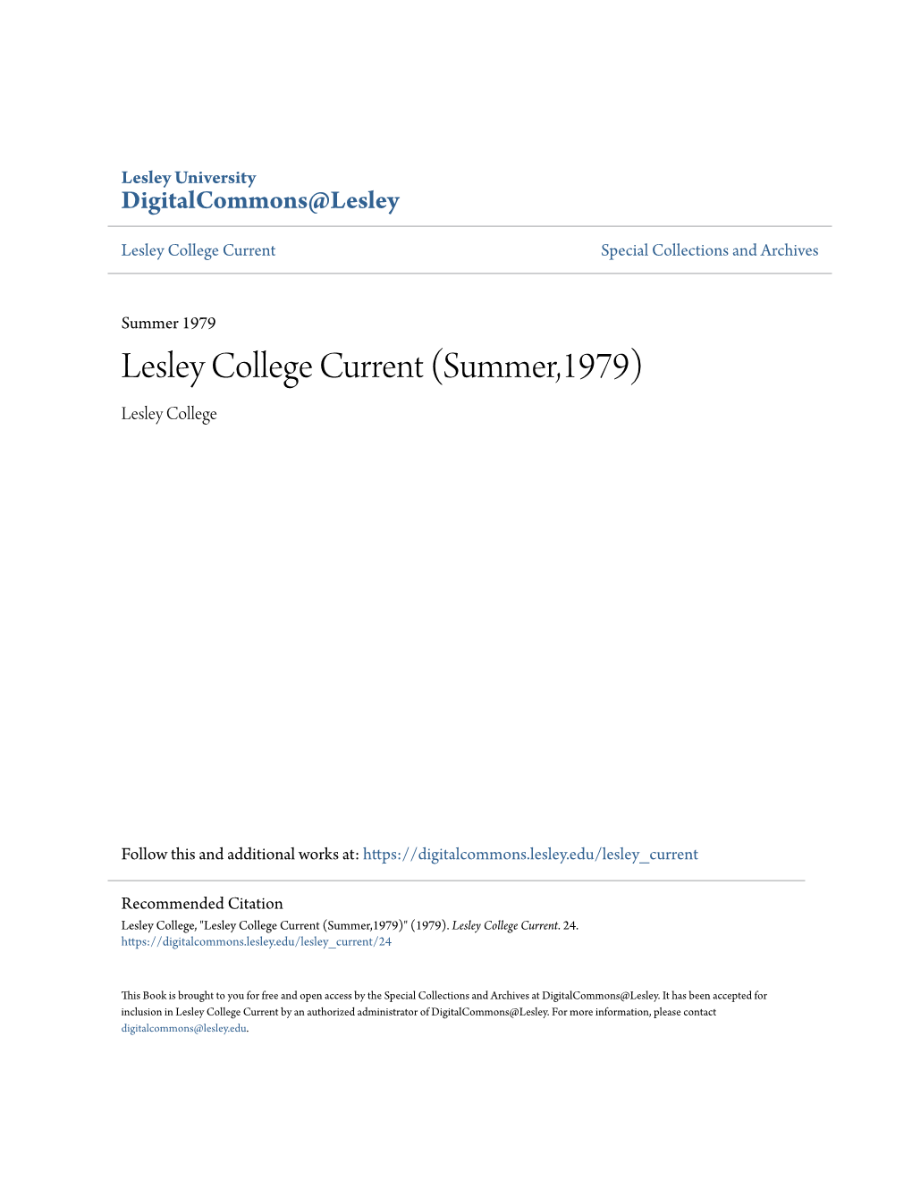 Lesley College Current (Summer,1979) Lesley College