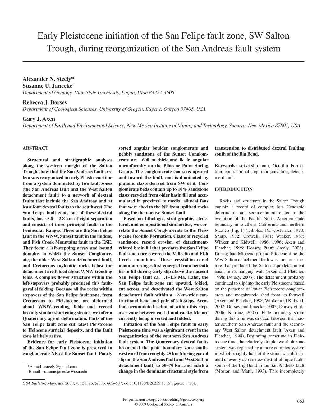 Early Pleistocene Initiation of the San Felipe Fault Zone, SW Salton Trough, During Reorganization of the San Andreas Fault System