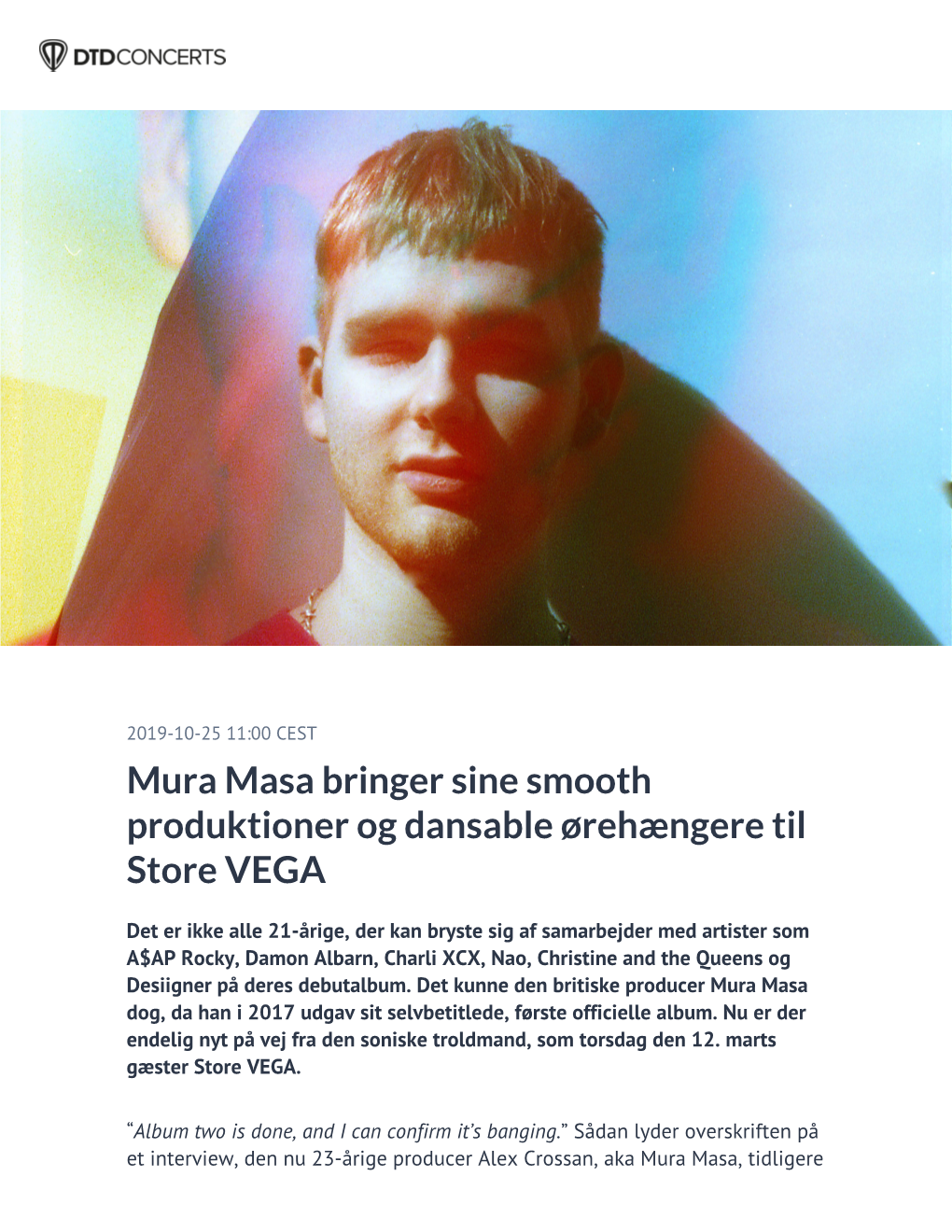 Mura Masa Bringer Sine Smooth Produktioner Og Dansable Ørehængere Til Store VEGA