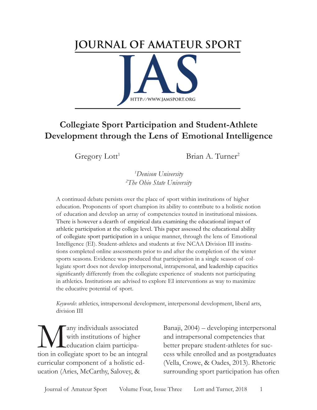 Collegiate Sport Participation and Student-Athlete Development Through the Lens of Emotional Intelligence