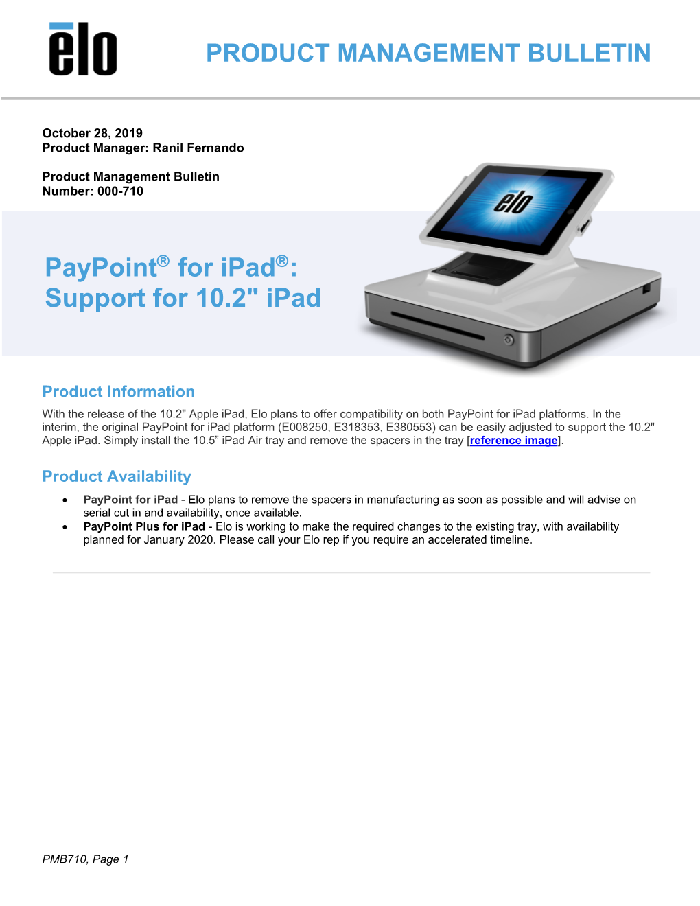 Paypoint® for Ipad®: Support for 10.2" Ipad