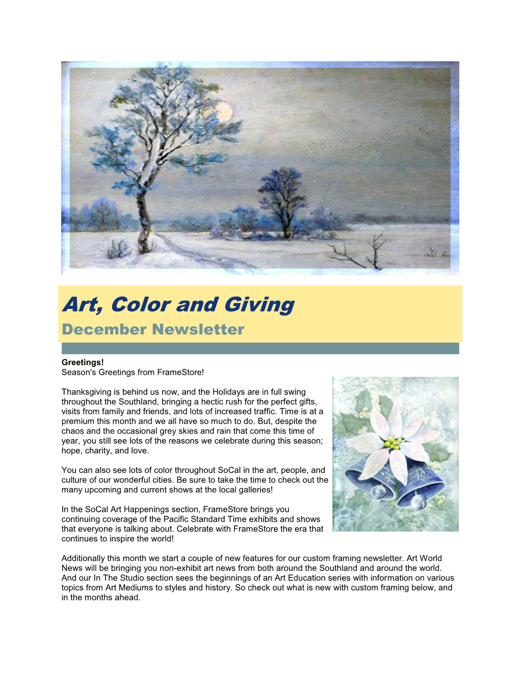 Art, Color and Giving December Newsletter