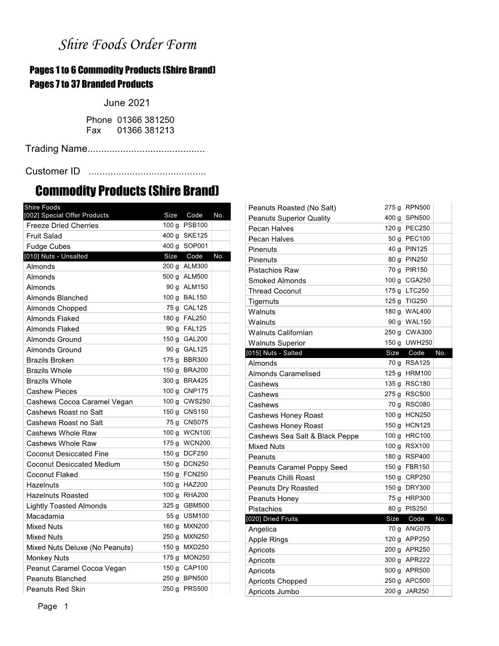 Download Shire Foods Order Form