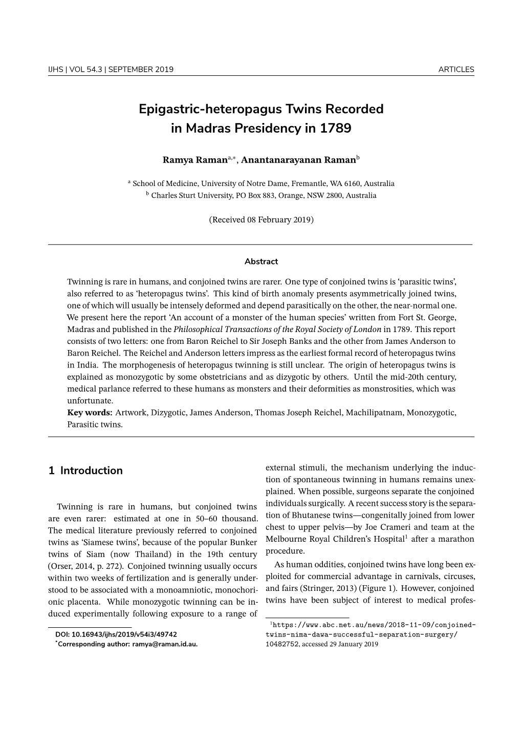 Epigastric-Heteropagus Twins Recorded in Madras Presidency in 1789