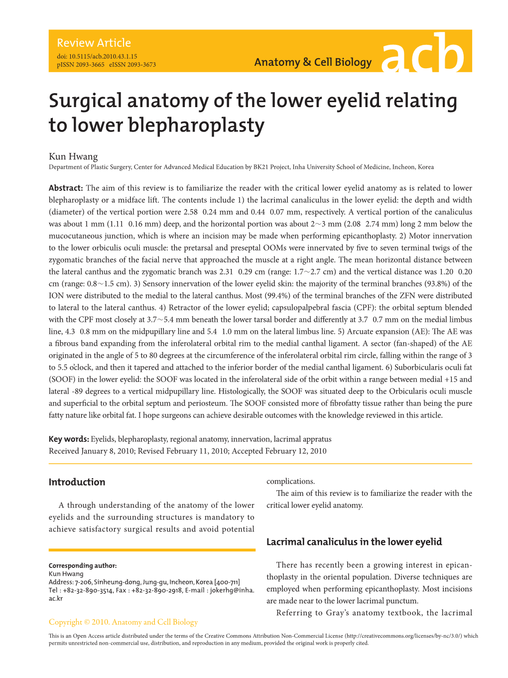 Surgical Anatomy of the Lower Eyelid Relating to Lower Blepharoplasty