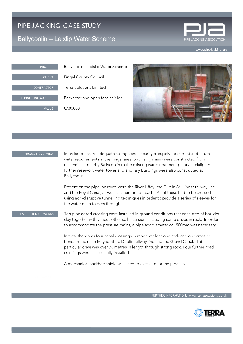 PIPE JACKING CASE STUDY Ballycoolin – Leixlip Water Scheme