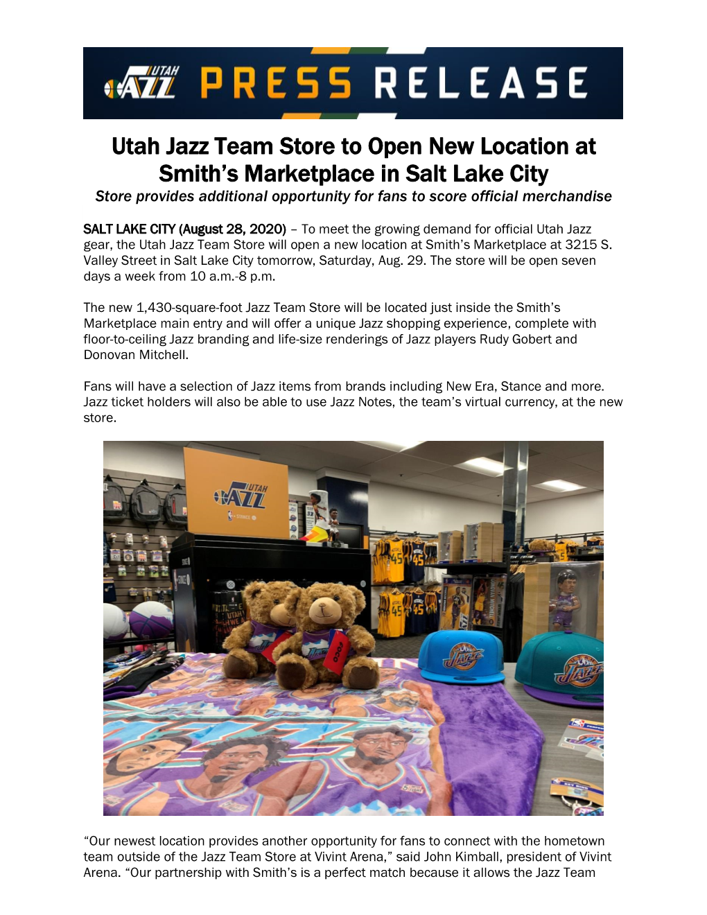 Utah Jazz Team Store to Open New Location at Smith's Marketplace In