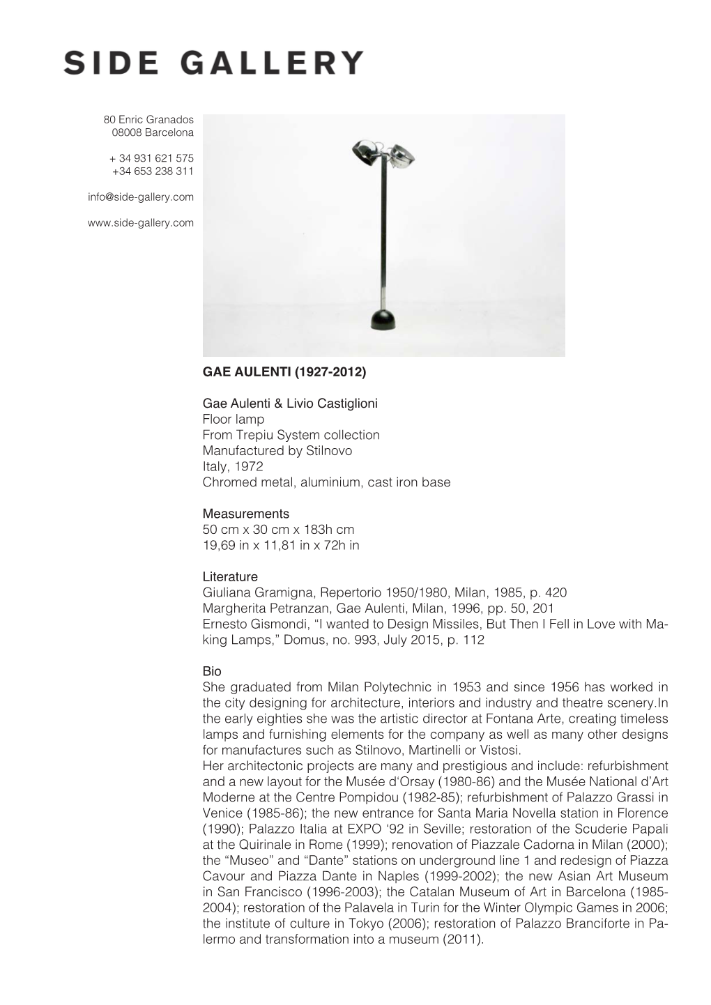 (1927-2012) Gae Aulenti & Livio Castiglioni Floor Lamp from Trepiu