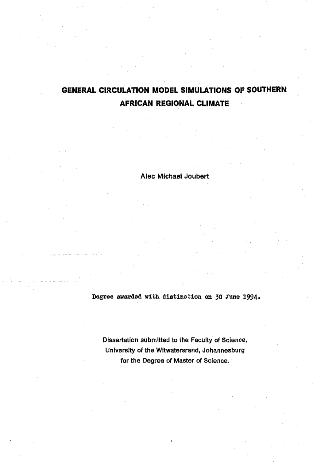 General Circulation Model Simulations of Southern African Regional Climate