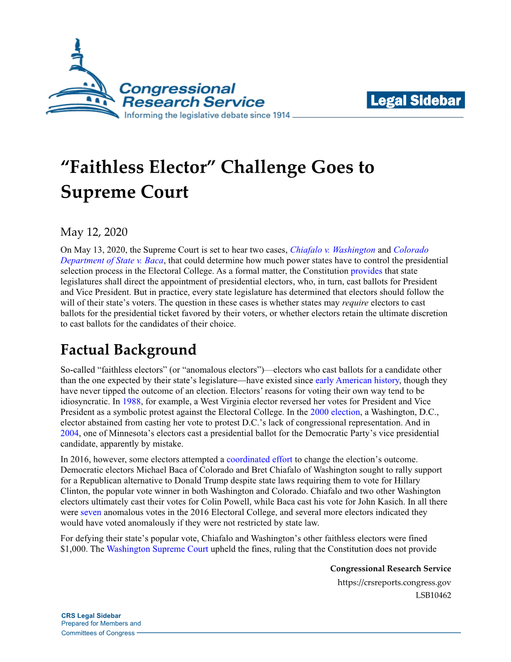 Faithless Elector” Challenge Goes to Supreme Court