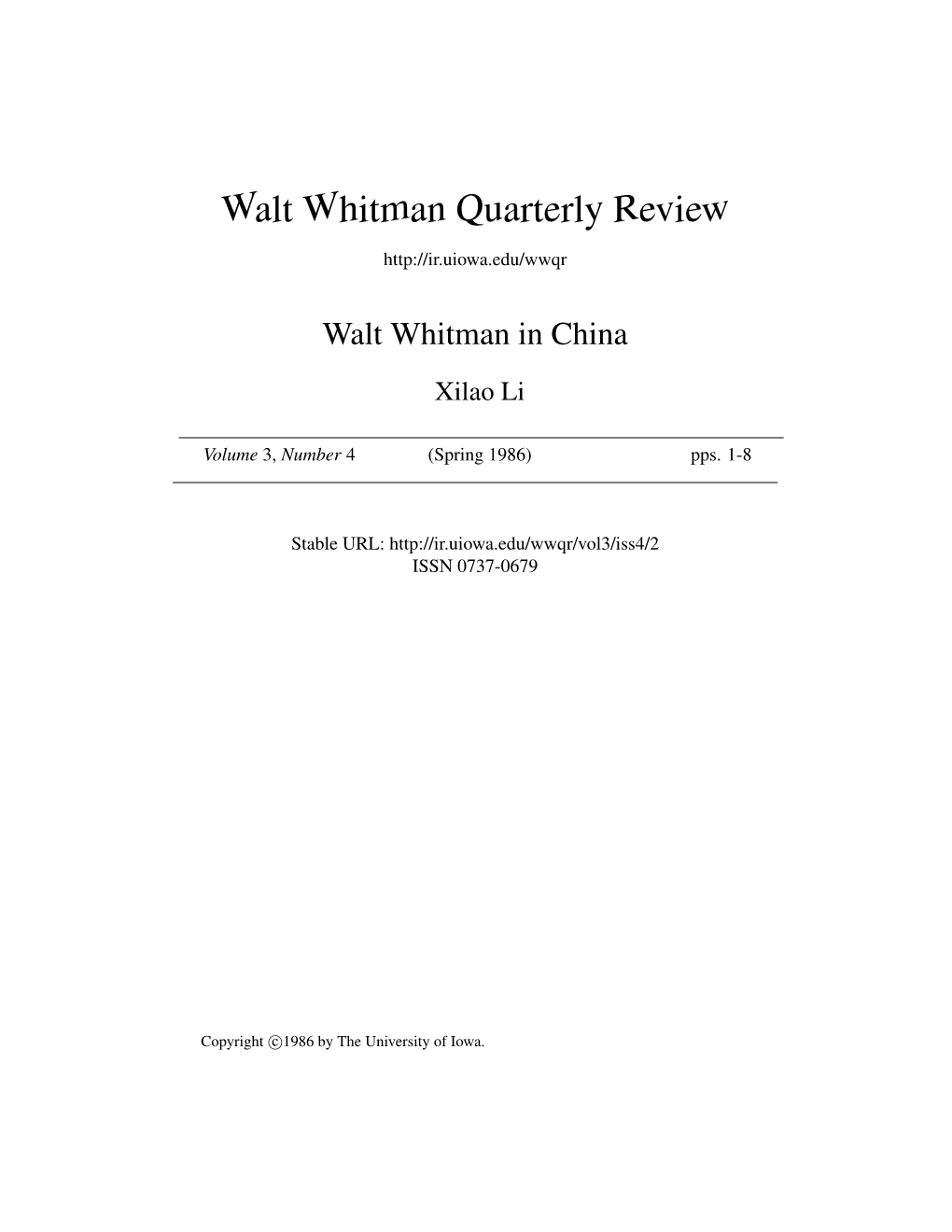 Walt Whitman Quarterly Review