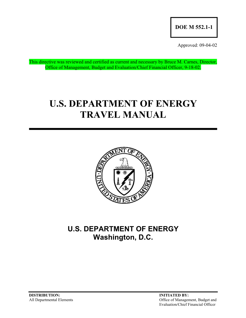 U.S. Department of Energy Travel Manual