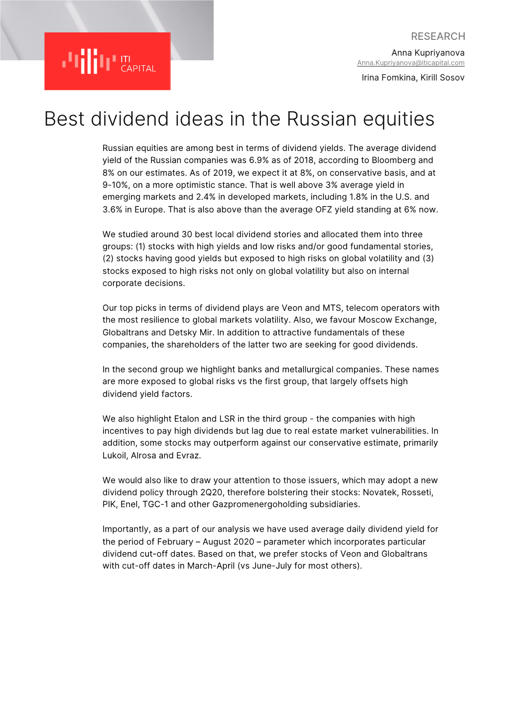 Best Dividend Ideas in the Russian Equities